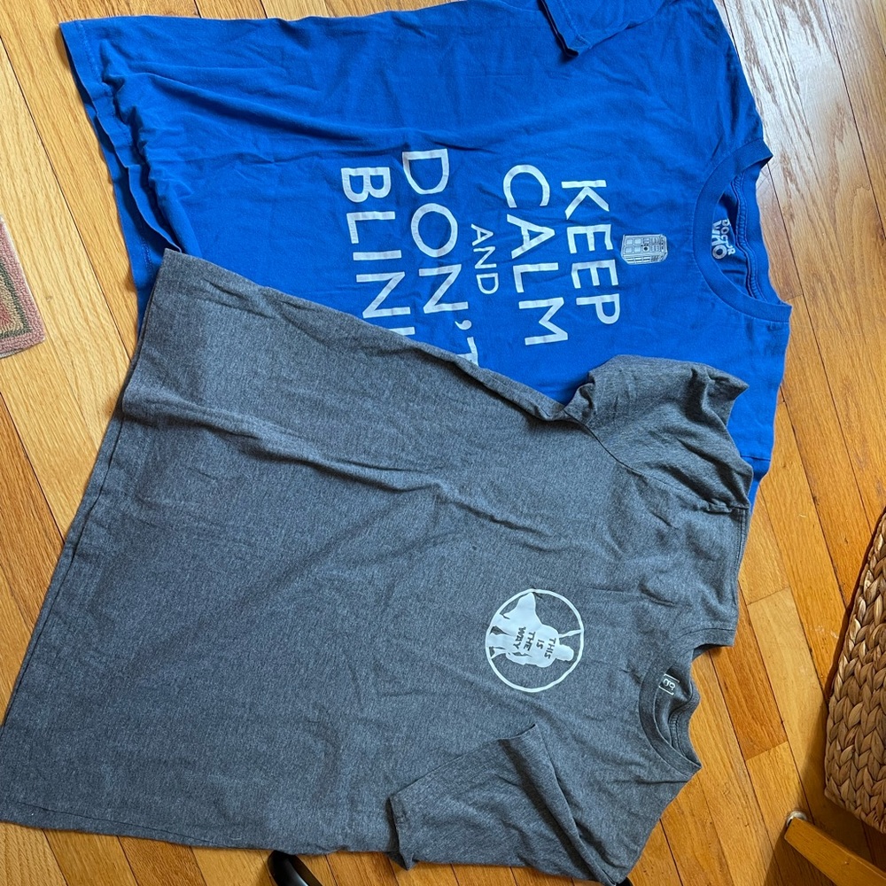 T shirts size Large. This is the way and Keep Calm and don’t Blink